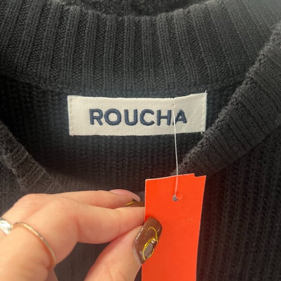 $238 Roucha Black Wool Knit Ribbed Tunic Silas Slit Sweater Vest size C/Large - Picture 7 of 9